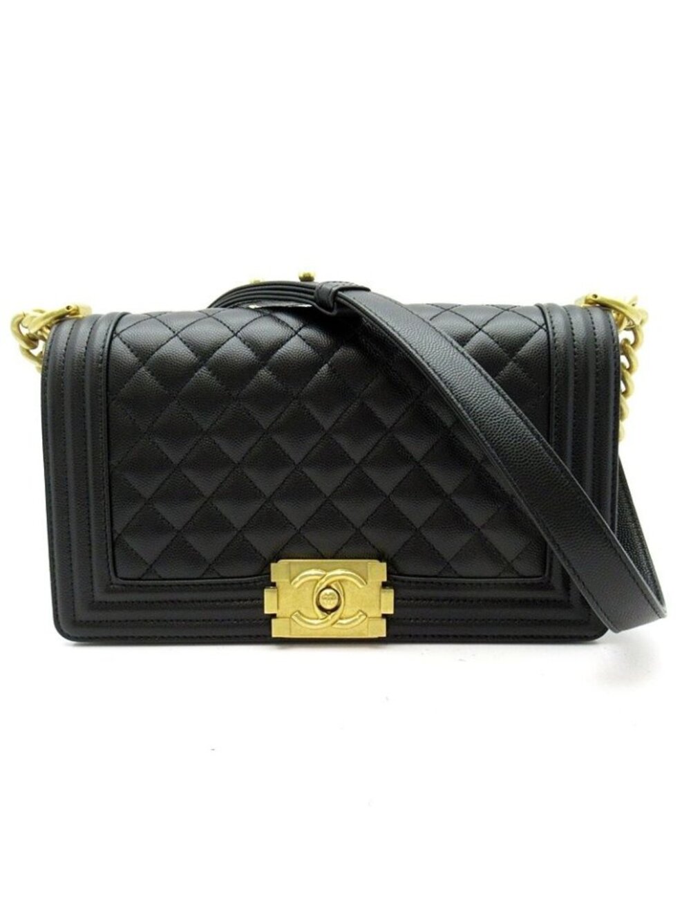 Chanel Boy Chain Shoulder Bag Caviar Leather Black